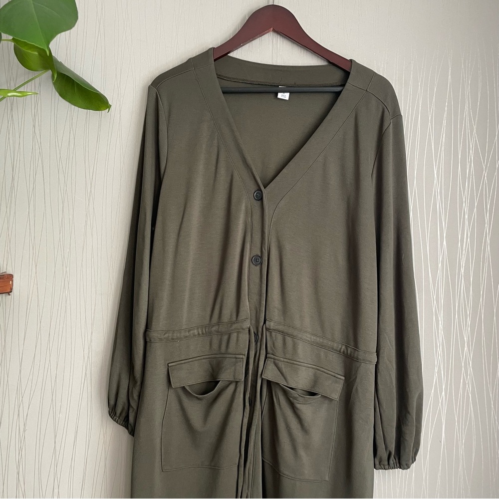 Old Navy Waist-Defined Utility Dress Women’s XL Green Midi Casual Plus Size - Picture 3 of 12